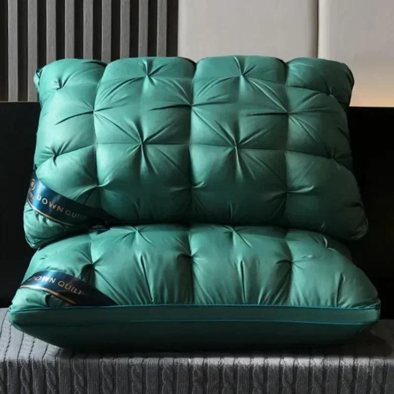

1PC Luxury White Goose Down Pillows Down-proof King Queen 100% Cotton Bedding 3D Style Rectangle Pillow for You Lover Gift 48x74cm-Low pillow