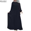 ZANZEA Women Casual Round Neck Solid Color Loose Long Sleeve Dress