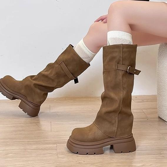 Retro Fashion Maillard Trouser Boots Women's 2025 Autumn and Winter New Handsome Small Thick-soled Fried Street Boots