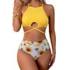 Women's High-Waisted Lace-Up Two-Piece Bikini Swimsuit - Sexy, Printed, Split Design