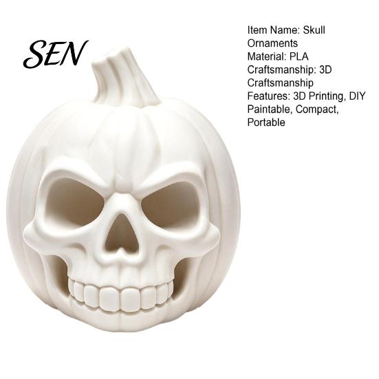 Hollowed Resin Figurine 3D Printed Pumpkin Skull Figurine, Blank DIY Paint Halloween Unique Lighting Props Statue, Desktop Ornament for Party