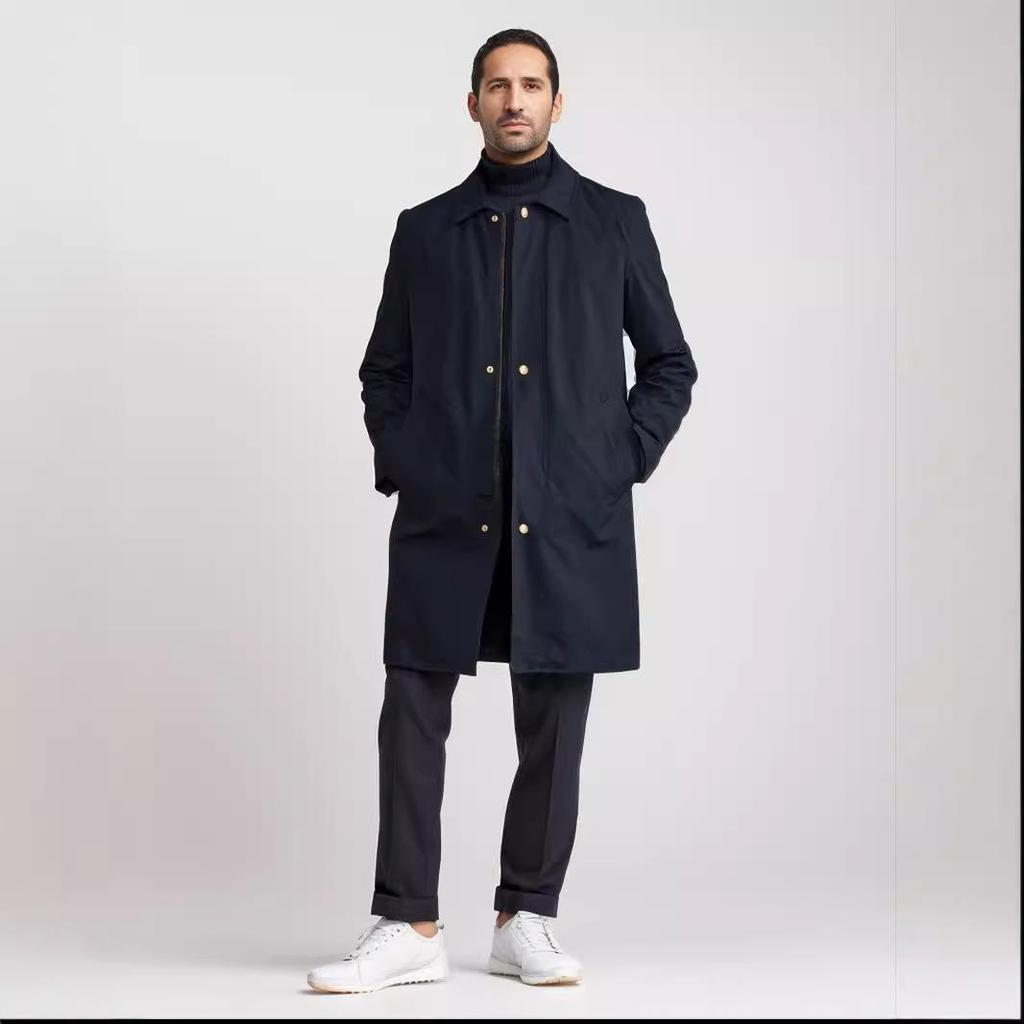 Spring and Autumn Independent Station Foreign Trade Solid Color Medium and Long Trench Coat Men's Simple Commuter Jacket Coat