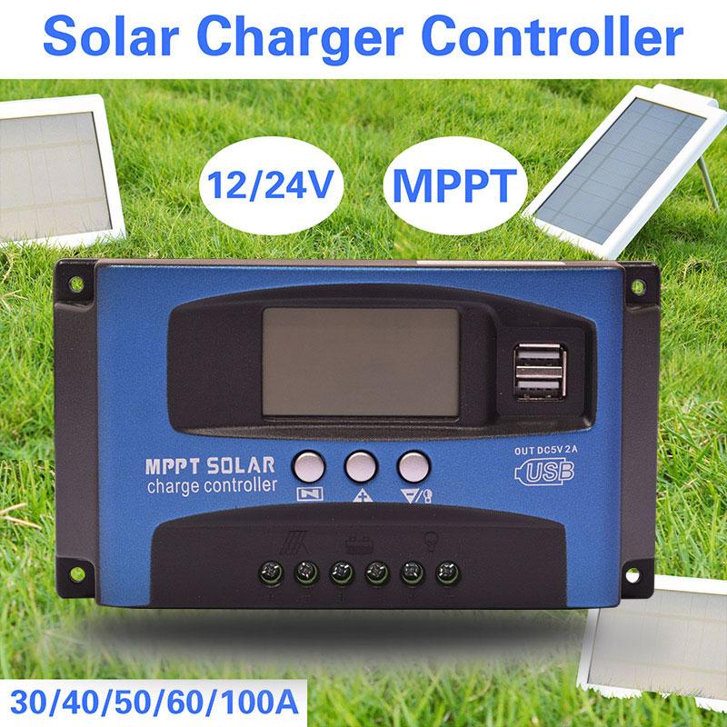 12V/24V MPPT Solar Laderegler Dual USB LCD Dis 30/40/50/60/100A Auto Solarzelle Panel Ladegerät Regler Mit Loadplay