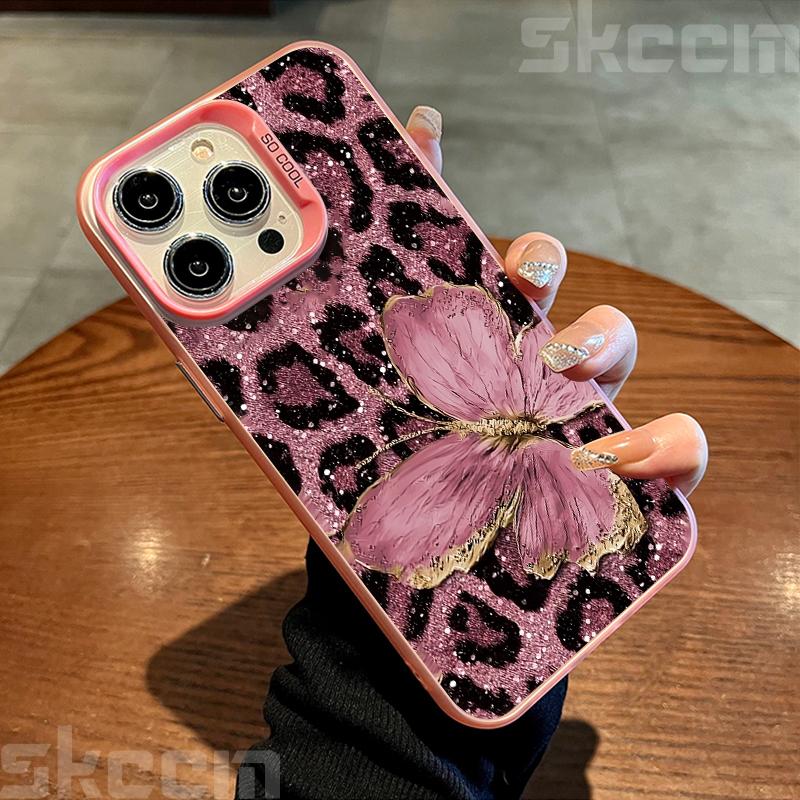 

Роскошный чехол для телефона с принтом бабочки и леопарда для iPhone 16 16E 15 14 13 12 11 Pro Max X XS XR 7 8 Plus SE Противоударный жесткий чехол iPhone 16E