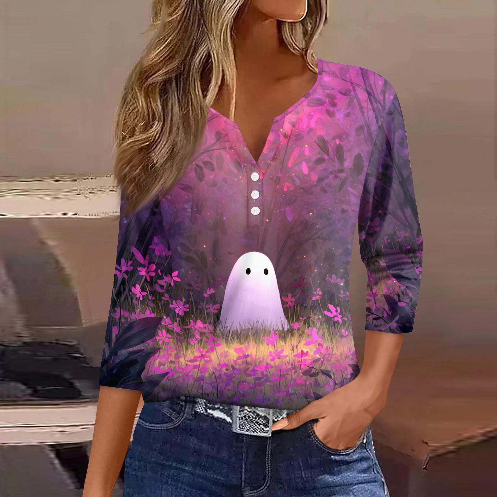 

Жен. Футболка Футболка С принтом Пуговицы Рукав 3/4 Повседневные Выходные Мода Классический Классический V-образный вырез Обычный Верх XXL