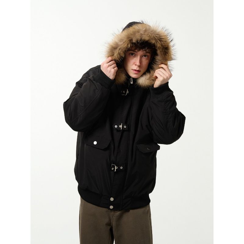 Madwitch Winter Warm Fur Collar Parka Cotton Jacket Trendy Brand Design Niche Retro American Style Cotton Coat for Men