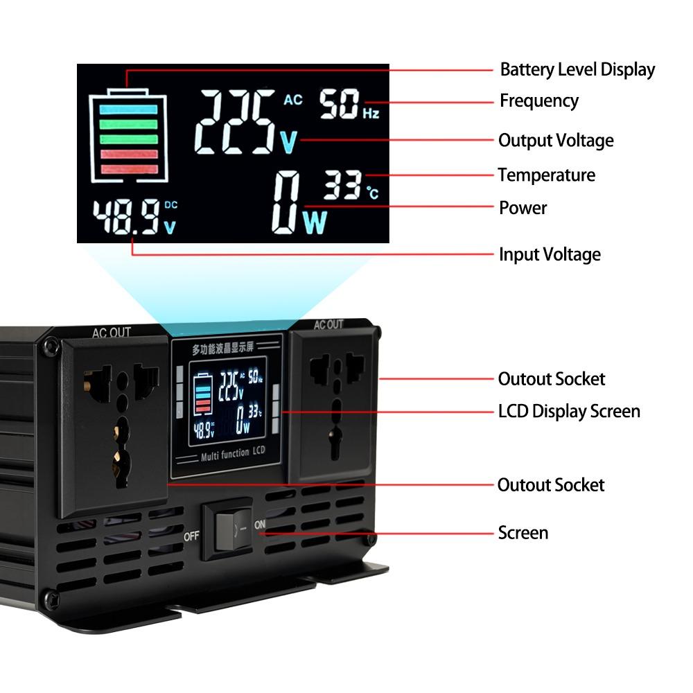 Pure Sine Wave Inverter DC 12v/24v/48v/60v/72v To AC 110v/220v 6000W 5000W 4000W 3000W 1600W Converter Car Solar Power Inverter
