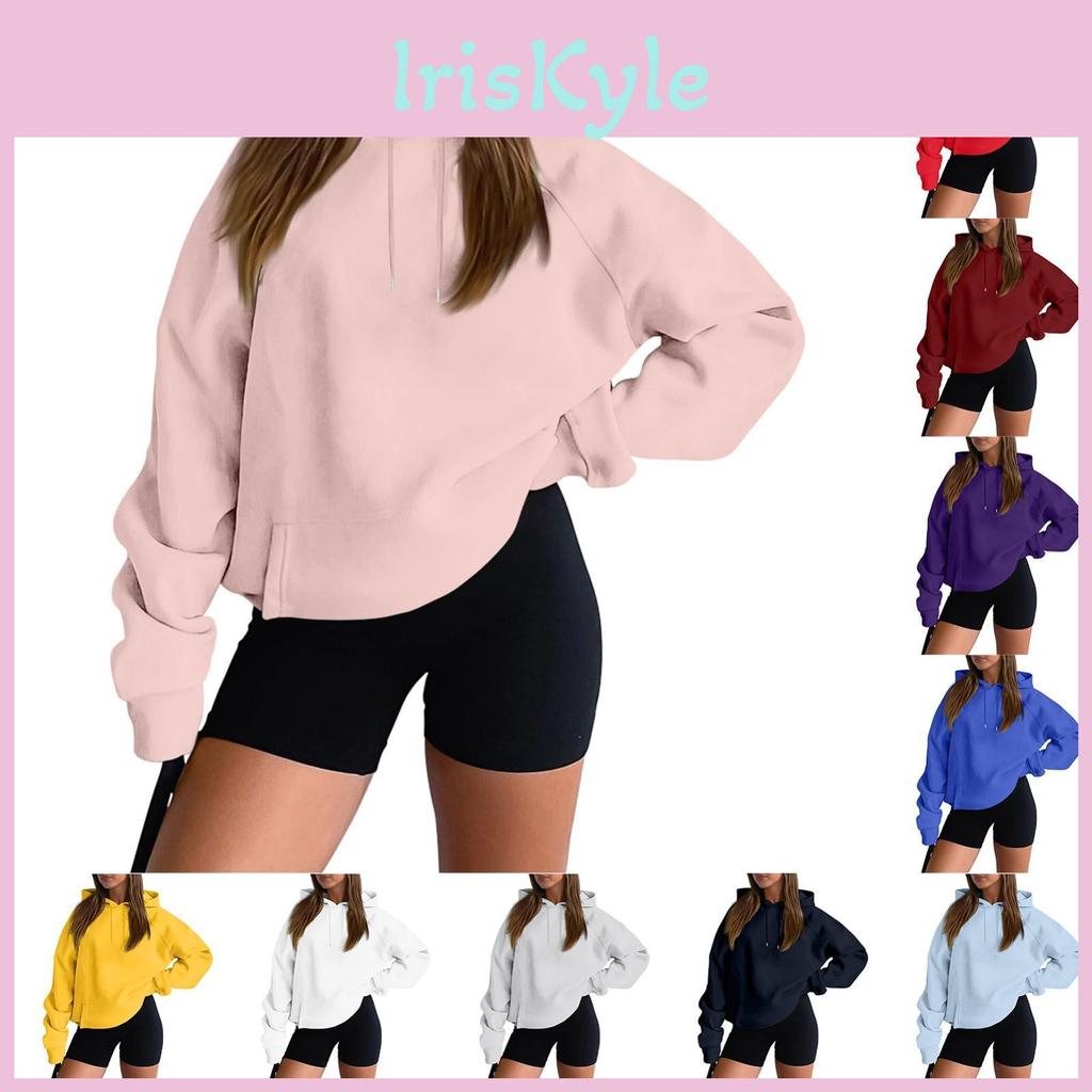 Womens Solid Color Longsleeved Autumn Plus Velvet Thickened Womens Hooded Sweatshirt