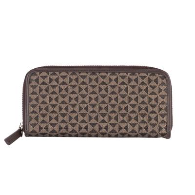 Hideo Wakamatsu Horsehair Long Wallet with Diamond Pattern and Ostrich Leather Attachment, High-Performance, Brown