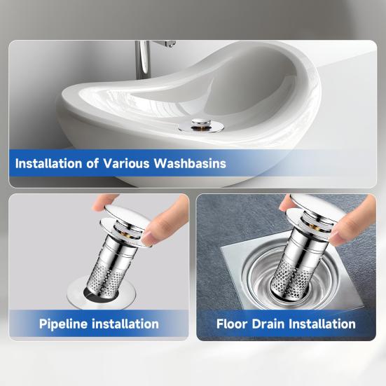 Bathroom Sink Stopper Pop-up Drain Strainer Hair Debris Catcher Sink