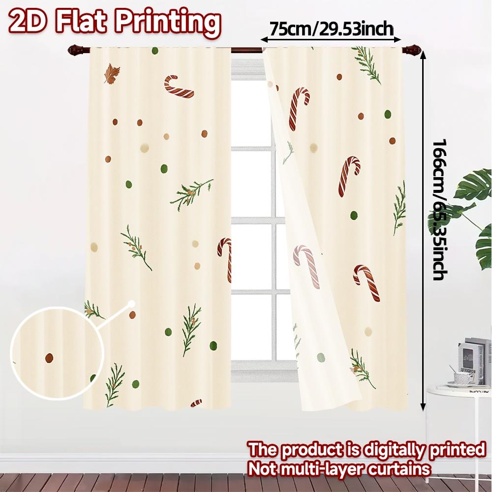 2Pcs,Curtains Christmas Branch Candy (3) Modern Pattern Curtains Polyester Curtains Festive For Bedroom, Living Room, Office