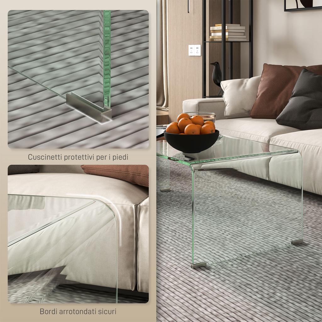 Modern Tempered Glass Living Room Coffee Table with Monobloc Design, 100x50x35 cm, Transparent