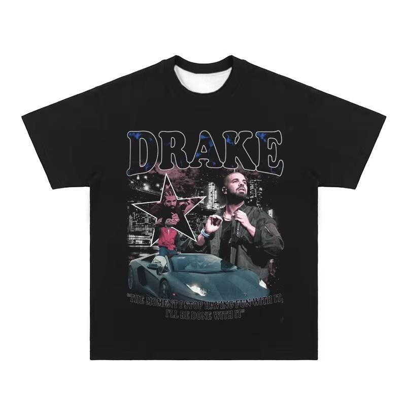 2025 Summer New Drake Vintage Tee Drake Vintage Hip Hop Rap American Men's Fashion Casual Short Sleeve Quick Dry T-shirt