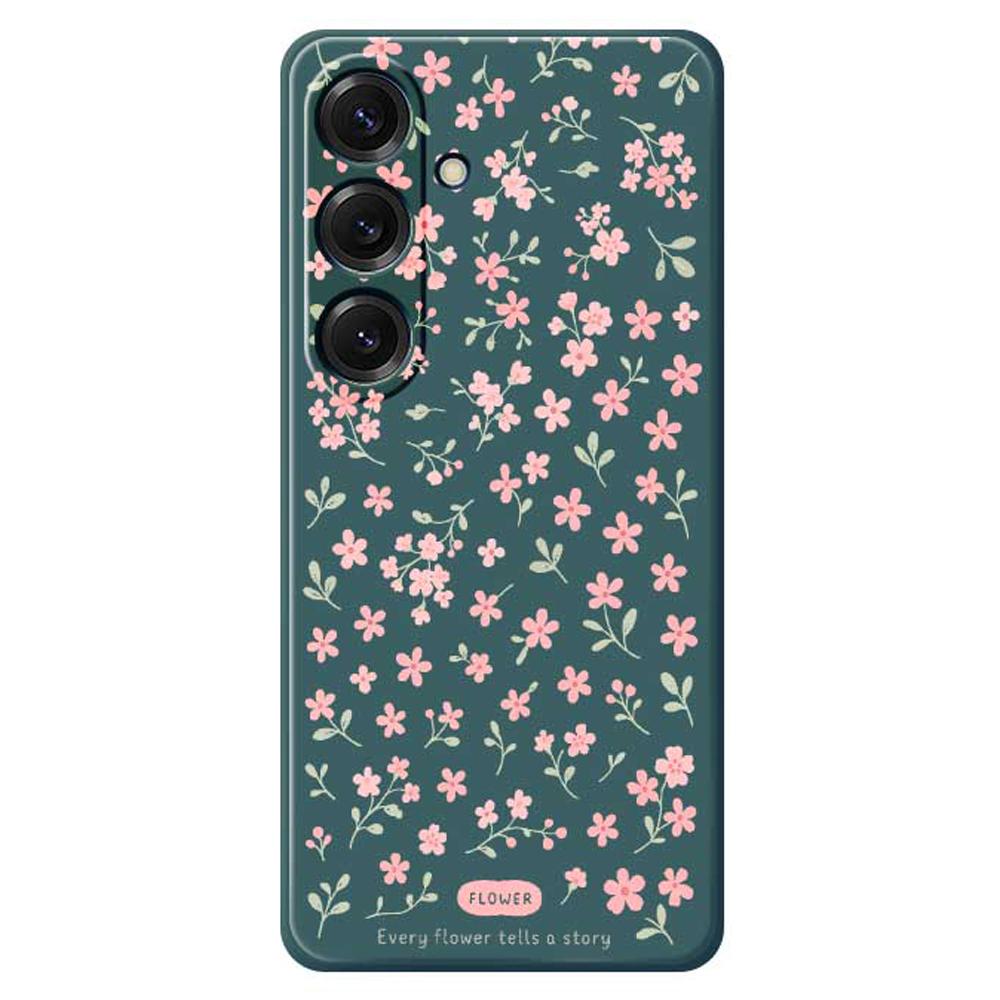 For Samsung Galaxy S25 Case Pink Small Flowers Pattern Printing Straight Edge TPU Phone Back Cover