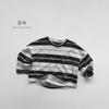 Vintage Striped Kids Long Sleeve T Shirt Unisex Children Korean Casual Top