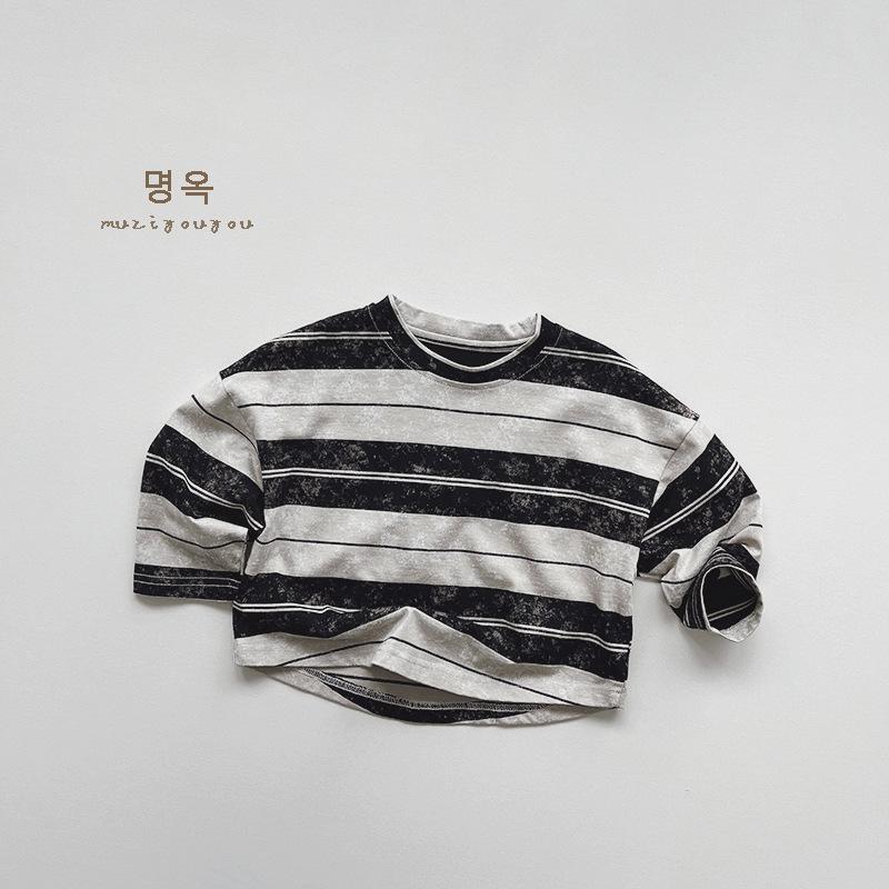Vintage Striped Kids Long Sleeve T Shirt Unisex Children Korean Casual Top
