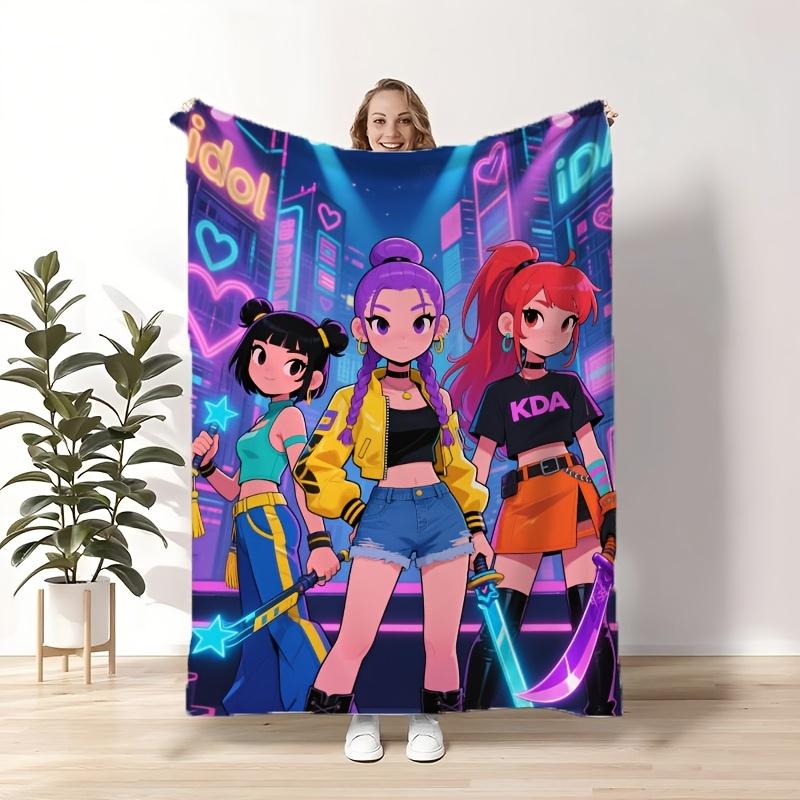

1pc Gaming Girl Group Themed Flannel Blanket 2D Flat Print AllSeason Anime Game Fan Throw for Bedroom Living Room Camping 75x100cm