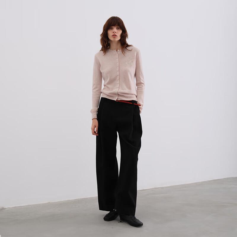 GREEN BELT Women's 100% Wool Slim Fit Embroidered Round Neck Cardigan