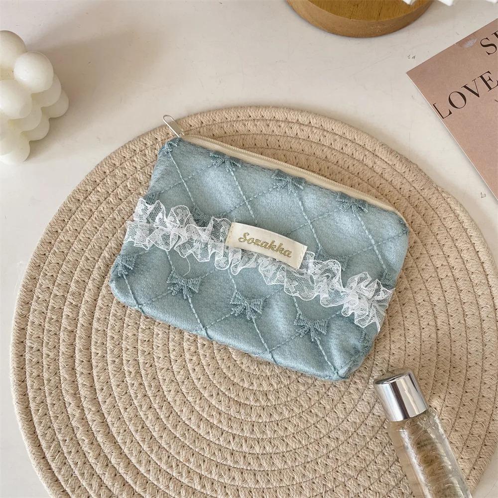 Lace Floral Coin Purse Niche Portable Key Earphones Lipstick Storage Bag Girls Coin Pouch Kids Zipper Cute Purse Small Wallet