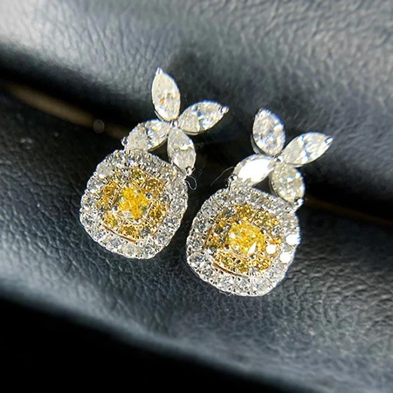 New Simple And Elegant Square Cubic Zirconia Earrings Bling Yellow Cz Dangle  Luxury Women Wedding Engagement Jewelry