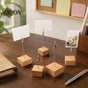 Suporte de Mesa Cubo Porta-Recados com Clipe de Madeira, Suporte Quadrado de Madeira Maciça para Fotos e Cartões, Porta-Recibos Vertical para Festa de Casamento ou Suporte de Documentos de Escritório