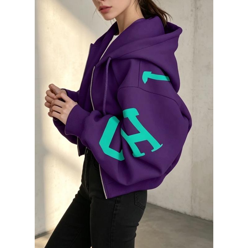 Maglione Trendy da Donna con Zip Casual Moda Stampato Versatile Manica Lunga
