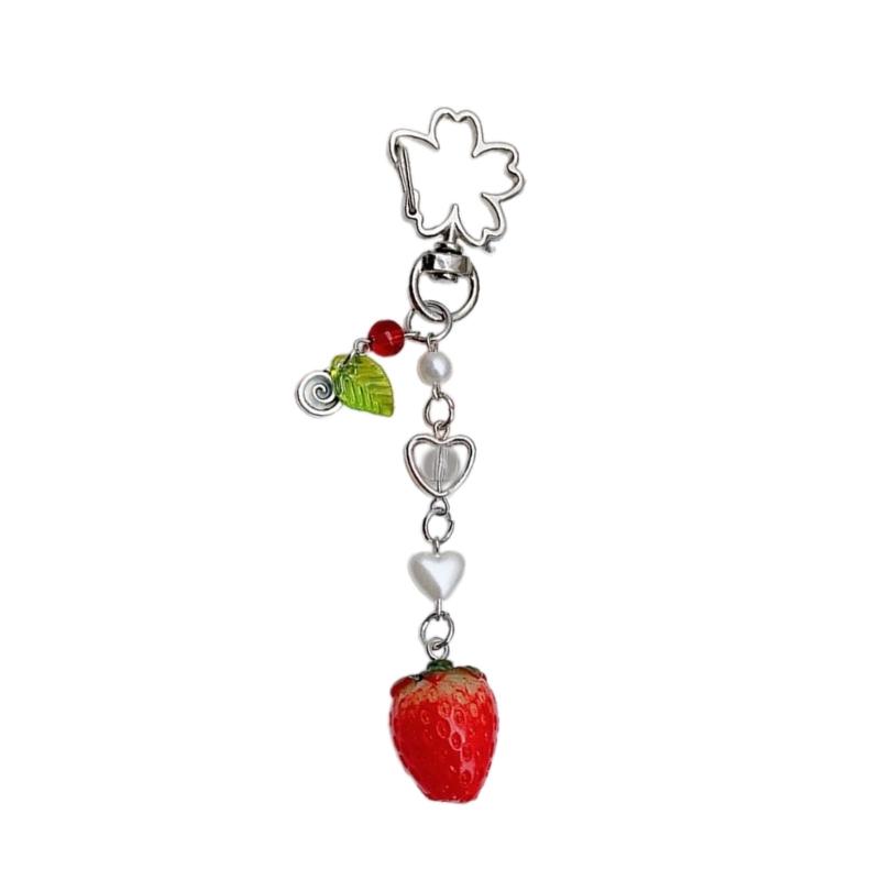 

Cute Strawberry Phone Chain Ornament Heart Beaded Cellphone Pendant Phone Lanyard Bag Charm for Fashionable Individuals