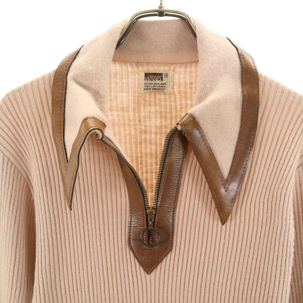 MONTGOMERY WARD 70s Vintage Talon Zip Long Sleeve Leather Switching Sweater Women Used