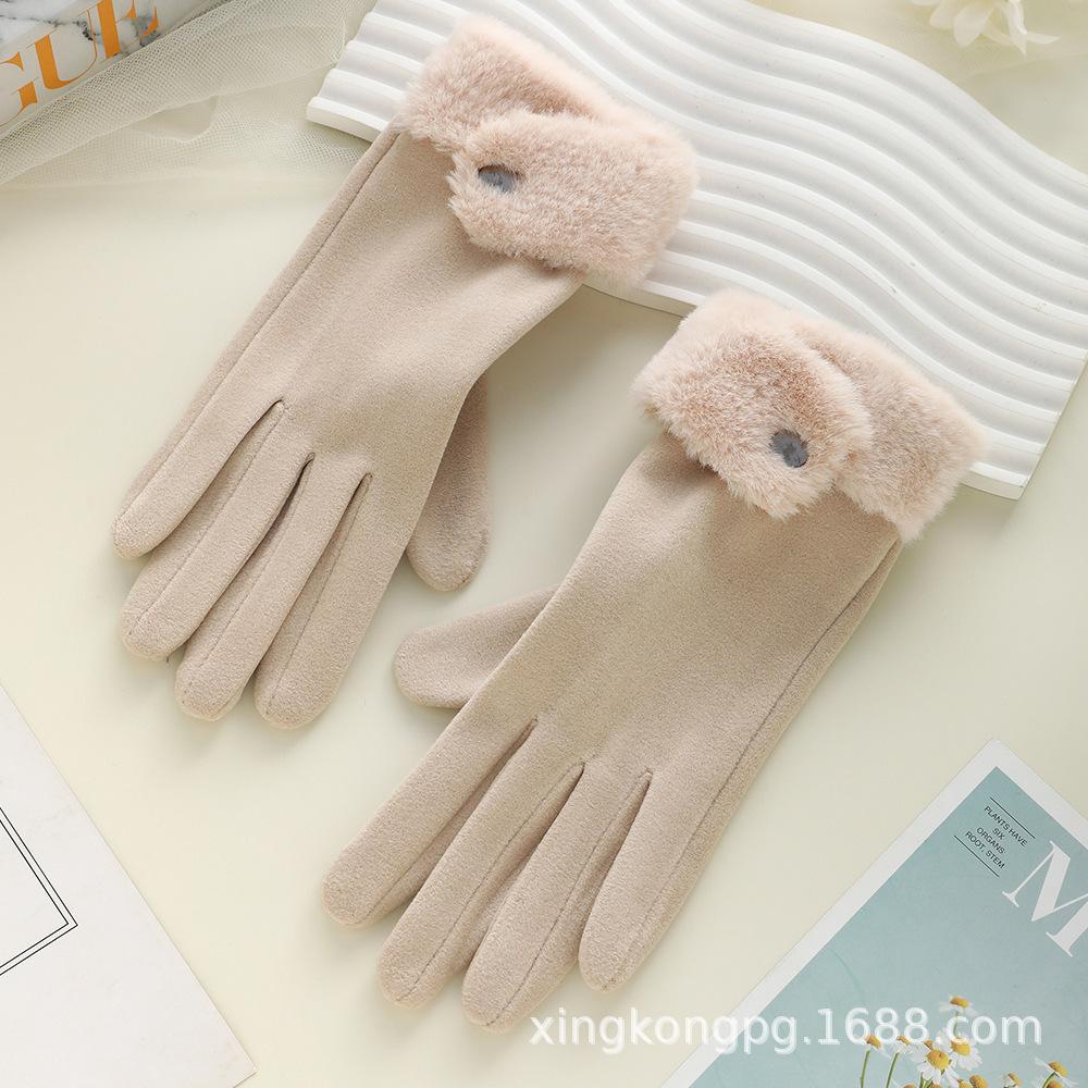 Warm Gloves Women'S German Plush Mouth Windproof And Cold-Proof Plush Outdoor Riding Driving Touch Screen Autumn And Winter Gloves