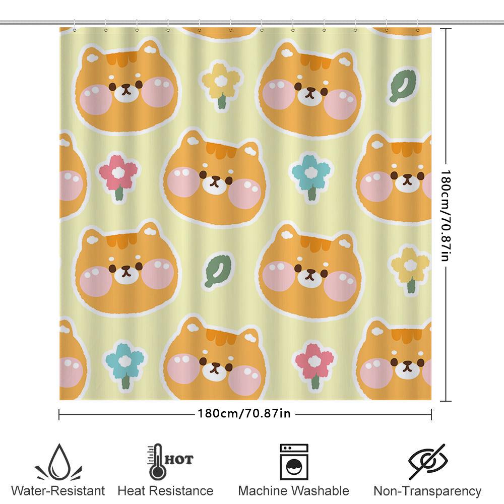 Animal Cartoon Print Shower Curtain With Cute Dog Design Creative Bathroom Decor For Home Decoration In Yellow Color (180X270Cm)