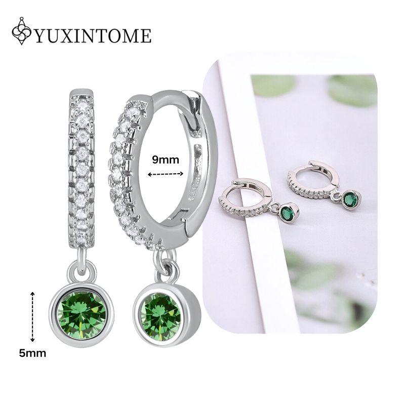 Turquoise 925 Silver Ear Needle Green Zircon vintage emerald Heart/Flower Pendant Hoop Earrings Fashion party Jewelry