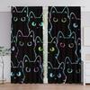 2Pcs - Cartoon Neon Cat Animal Pattern Printed Curtains, Window Decorations, Home Decorations, Room Decorations