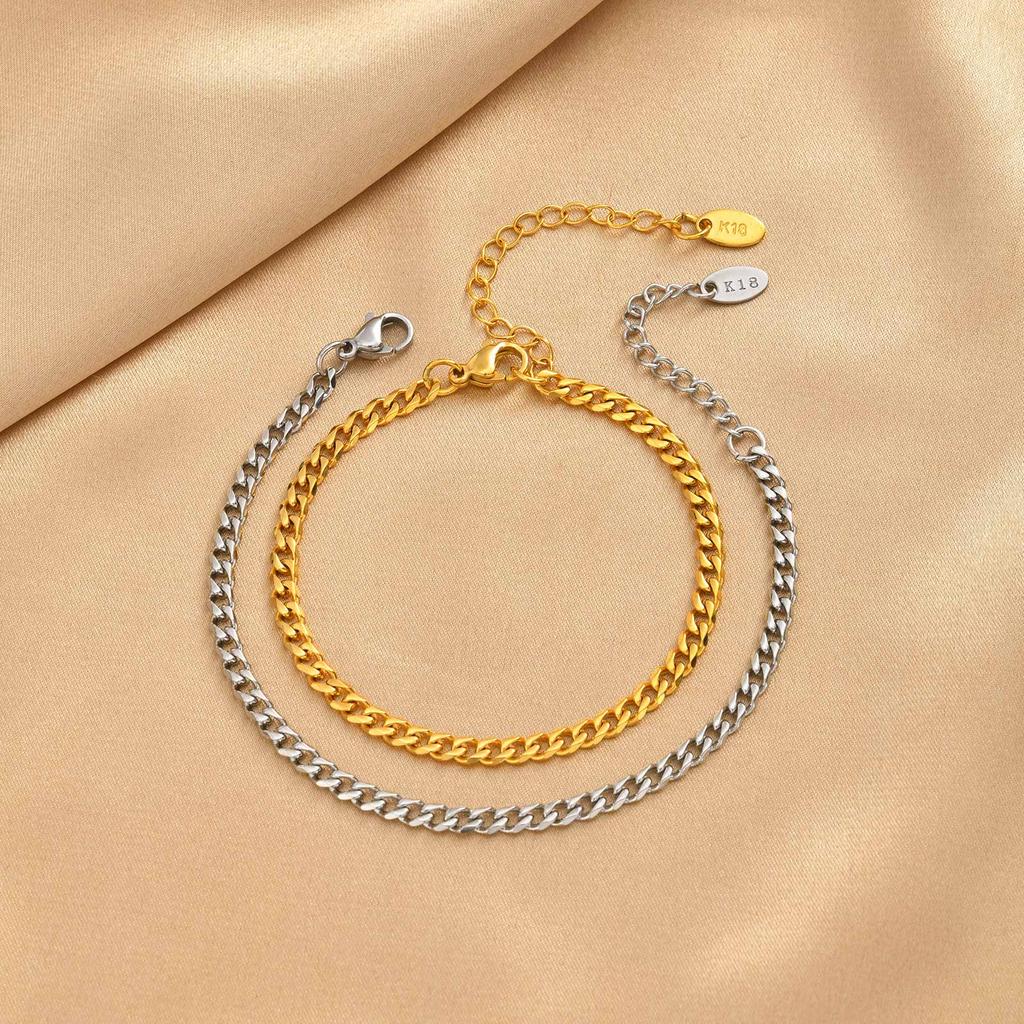 Minimalist Silver Color Link Bracelet for Women Stainless Steel Cuban Chain Bracelet Stackable Wrist Jewelry Waterproof