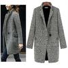 Coat Plaid Single Button Woolen Plaid Coat with Pocket for Daily Life