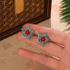 Cloisonné Pfingstrosen Ohrstecker, Klassische Palast-Emaille-Handwerkskunst