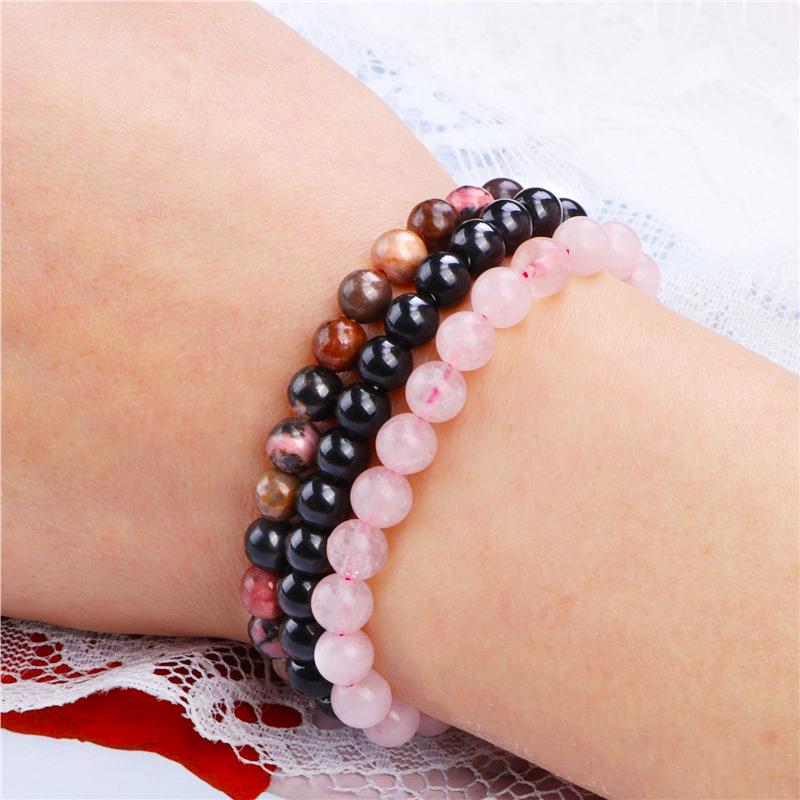 8mm Natural Stone Bracelet 3Pcs 1Set Rhodonite Rose Pink Quartzs  Amethysts Hematite Bracelets For Women Men Zircon