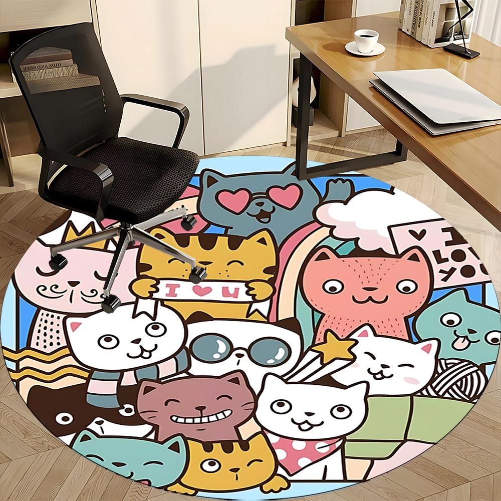 1PC Cats Love Office Round Area Rug,  Mat Suitable ForOffice, Under Office Chairs Bedroom Living Room Home Decor, Room Deco