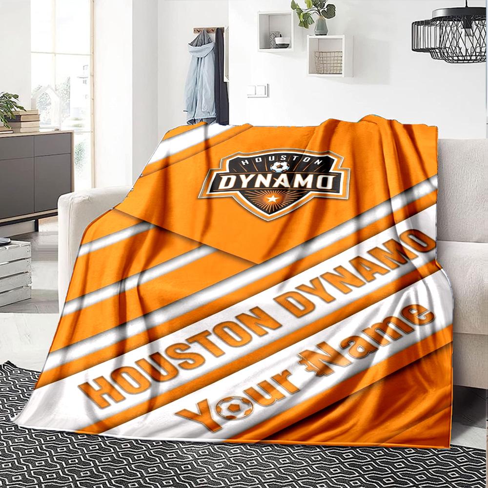 Name Custom Houston Dynamo Print Flannel Blanket High Quality Warm Comfortable Cover for All Seasons Perfect for Gifts Home Decor