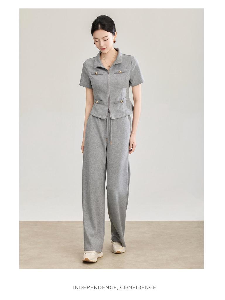Elegant Beaded Neck Tencel Linen Vest & Wide-Leg Pants Set for Women - Spring Collection