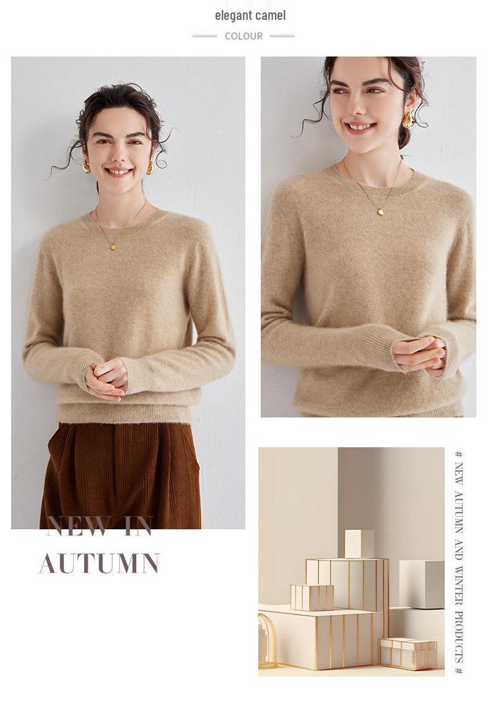 Women's Cashmere Pullover: 2024 Spring/Autumn, Round Neck, Gentle Loose Fit, Thin Slimming Wool Sweater