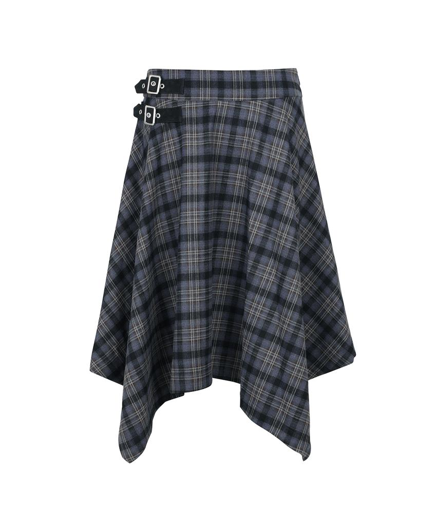 Saendeulig Check Unbalanced Midi Skirt_Purple
