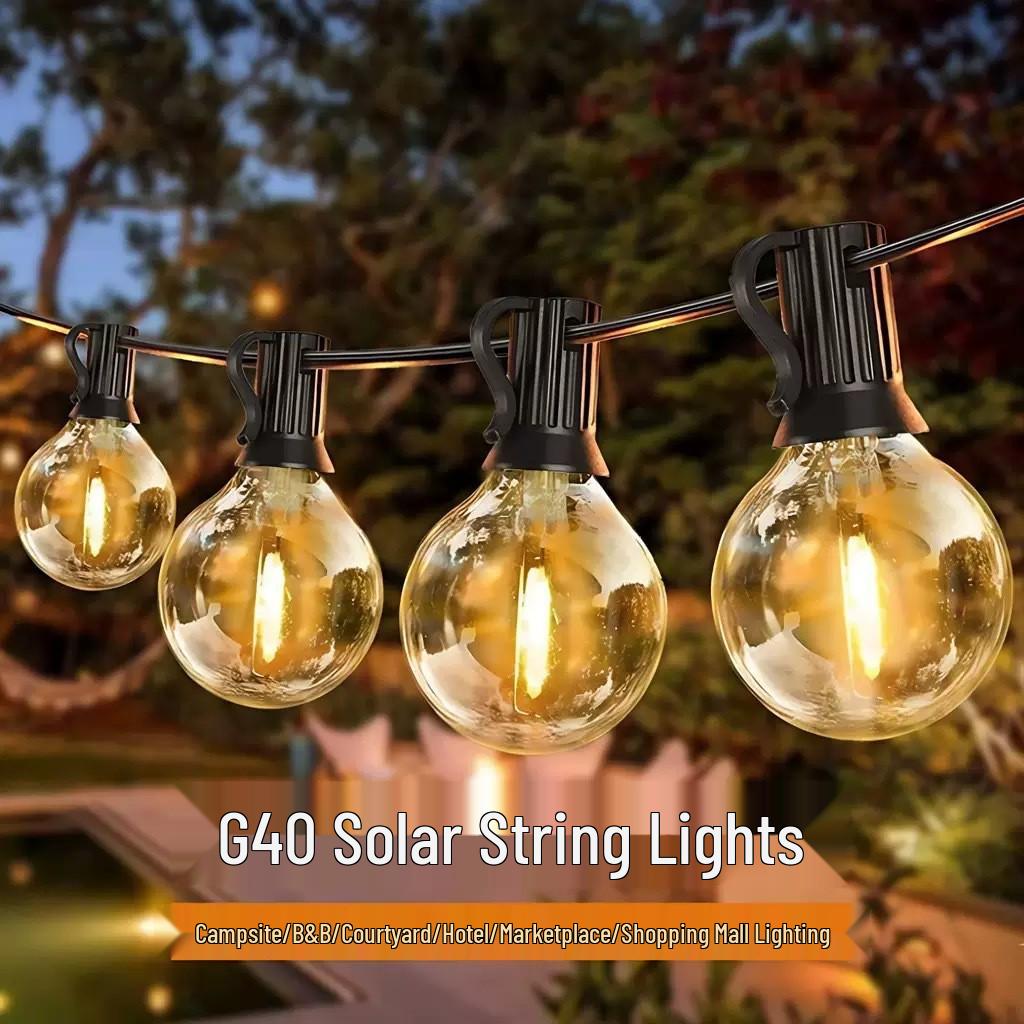 G40 Solar Garden String Lights - Outdoor Waterproof Bulbs for Camping and Christmas Decorations