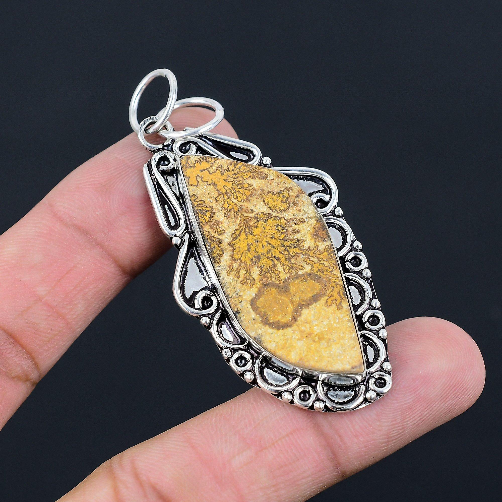 

925 Sterling Silver Marquise Psilomelane Dendrite Stone Mother Birthday Pendant