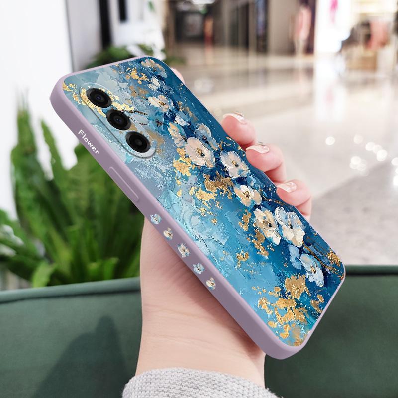 

Gold Leaf Flower Phone Case For Samsung Galaxy A37 A57 Liquid Silicone Cover Samsung A37 светло-фиолетовый