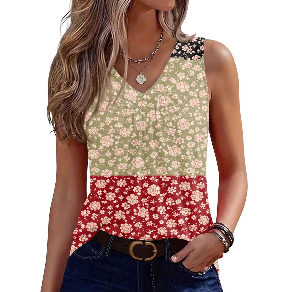 Womens Tank Tops Sleeveless Loose Fit Tops V Neck Pleated Shirts Basic Tees