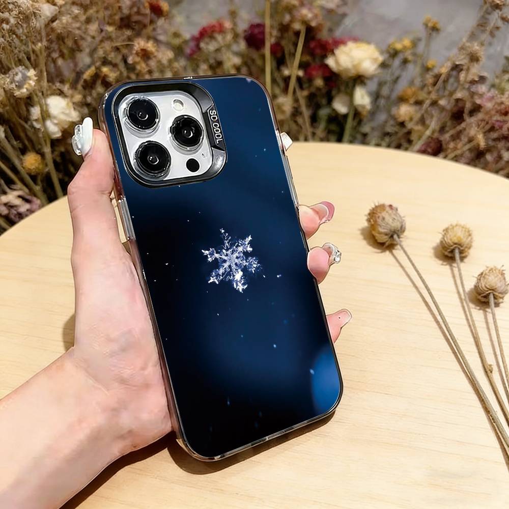 

Beautiful Snowflak Phone Case For iPhone 17,16,15,14,13,12,11 Plus,Pro Max,XS,Colored Silver Plated Inside Cover iPhone14Pro