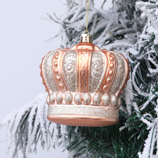 2 Pcs Christmas Crown Ornaments Vintage Style Plastic Red Green/Goldem Royal Crown Ornament for Xmas Tree Window Shop Home Holiday Decor