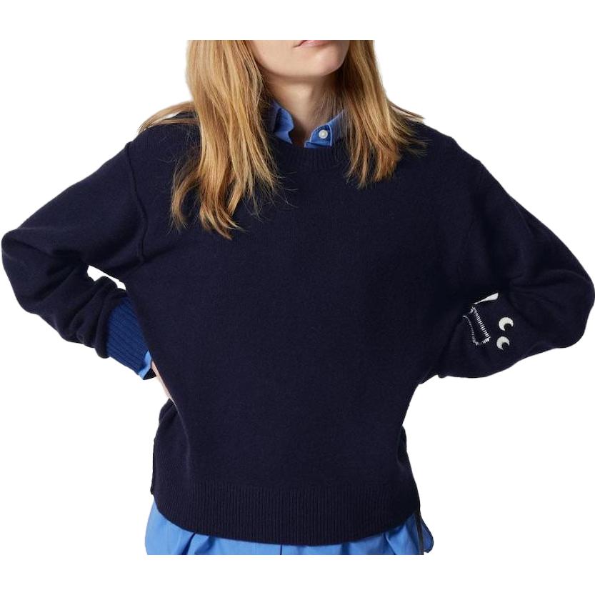 Uniqlo × Anya Hindmarch Collaboration FW23 Premium Lambswool Crewneck Sweater Women sweater Navy-Blue 468868-69