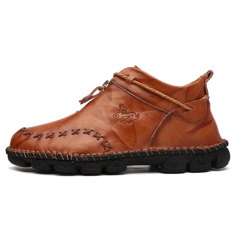 Men's Leather Boots Handmade Casual Ankle Boots for Men Zipper Shoes for Male 39-48