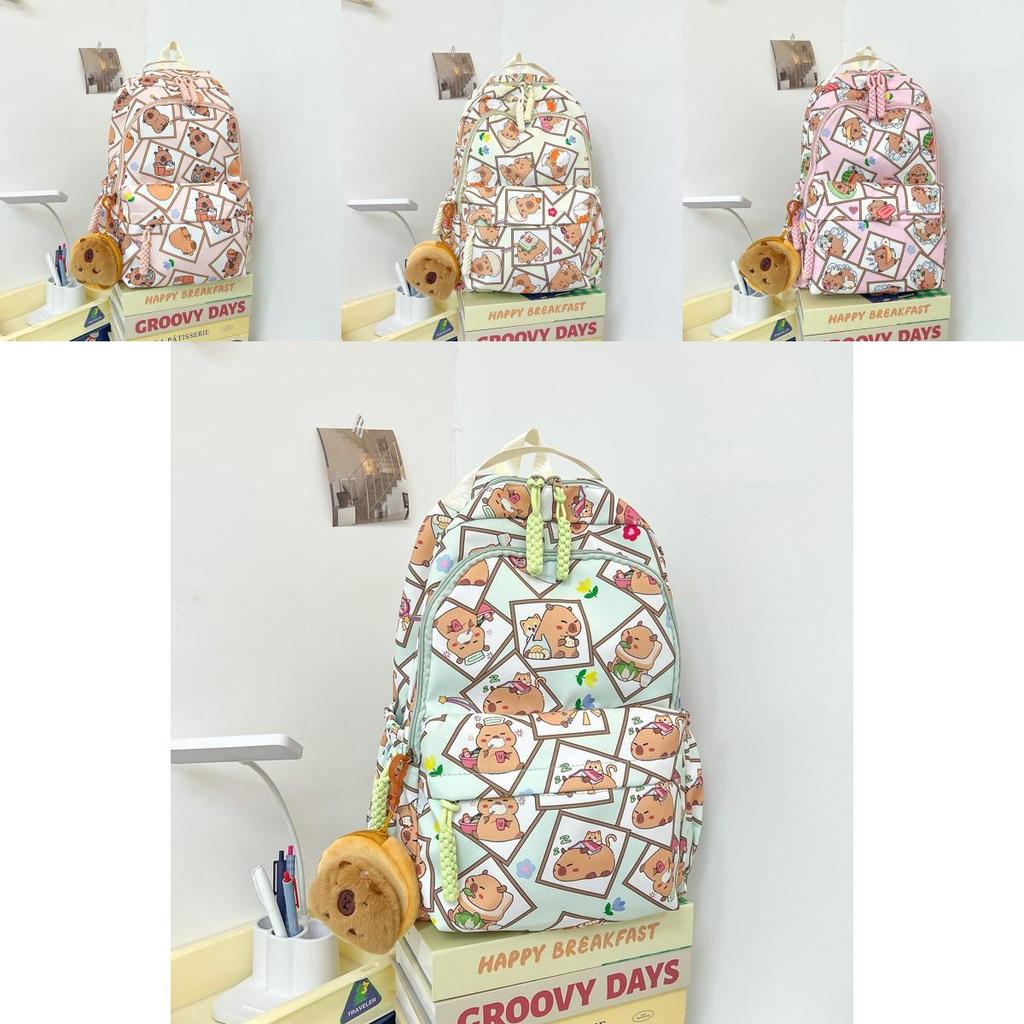 Capybara Theme School Backpack Nylon Waterproof Durable Breathable For Teen Students
